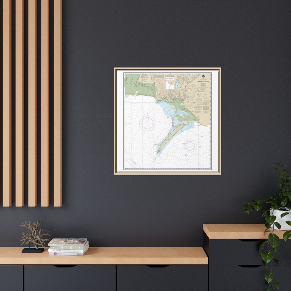 Chart 16723 Controller Bay - NOAA Nautical Chart Floating Frame Canvas | 32" x 32" - Natural context-2