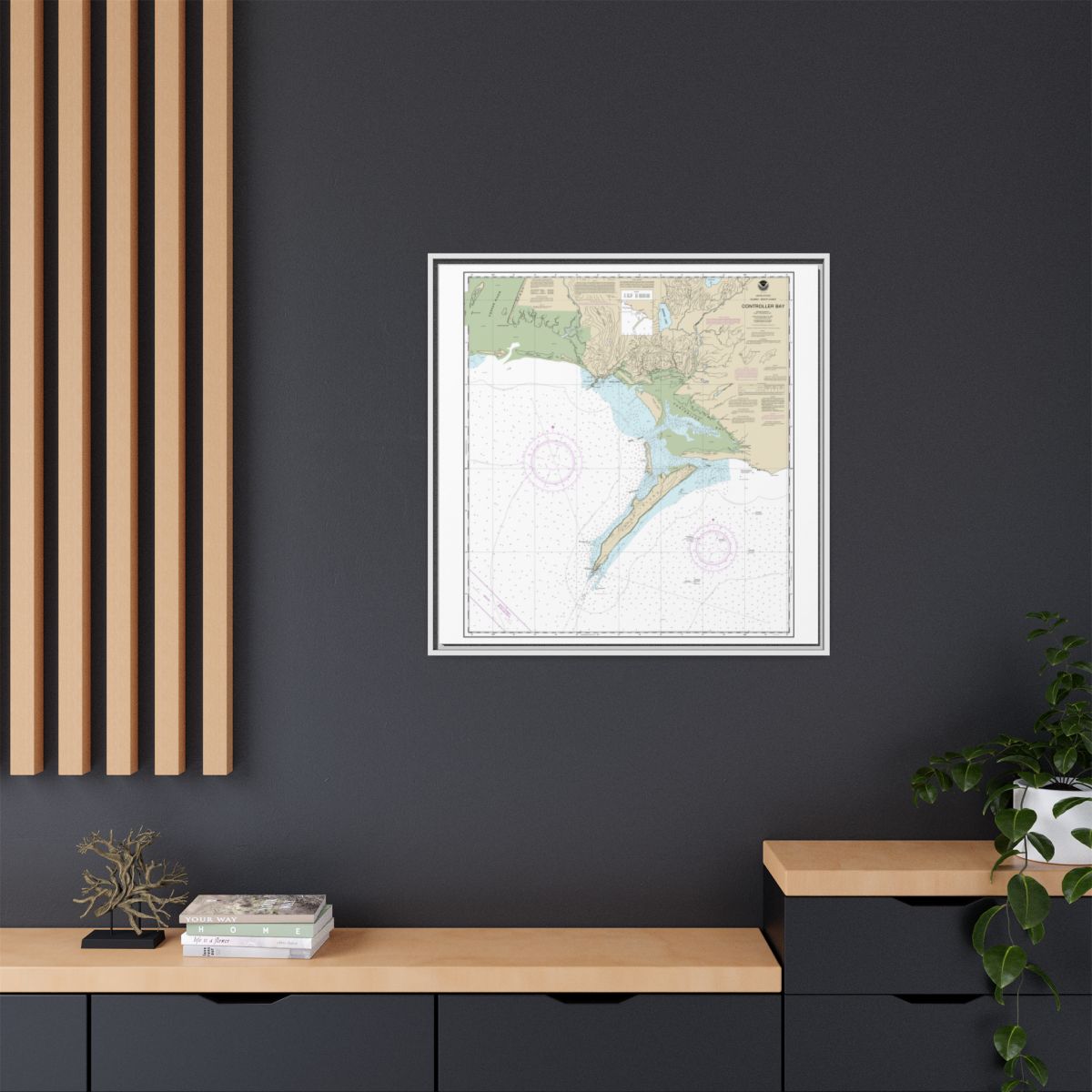 Chart 16723 Controller Bay - NOAA Nautical Chart Floating Frame Canvas | 32" x 32" - White context-2