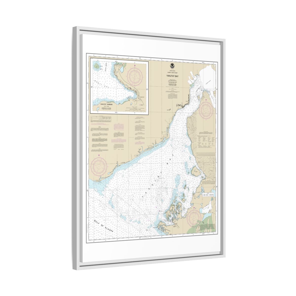Chart 16761 Yakutat Bay;Yakutat Harbor - NOAA Nautical Chart Floating Frame Canvas | 24" x 32" | 30" x 40" - White side