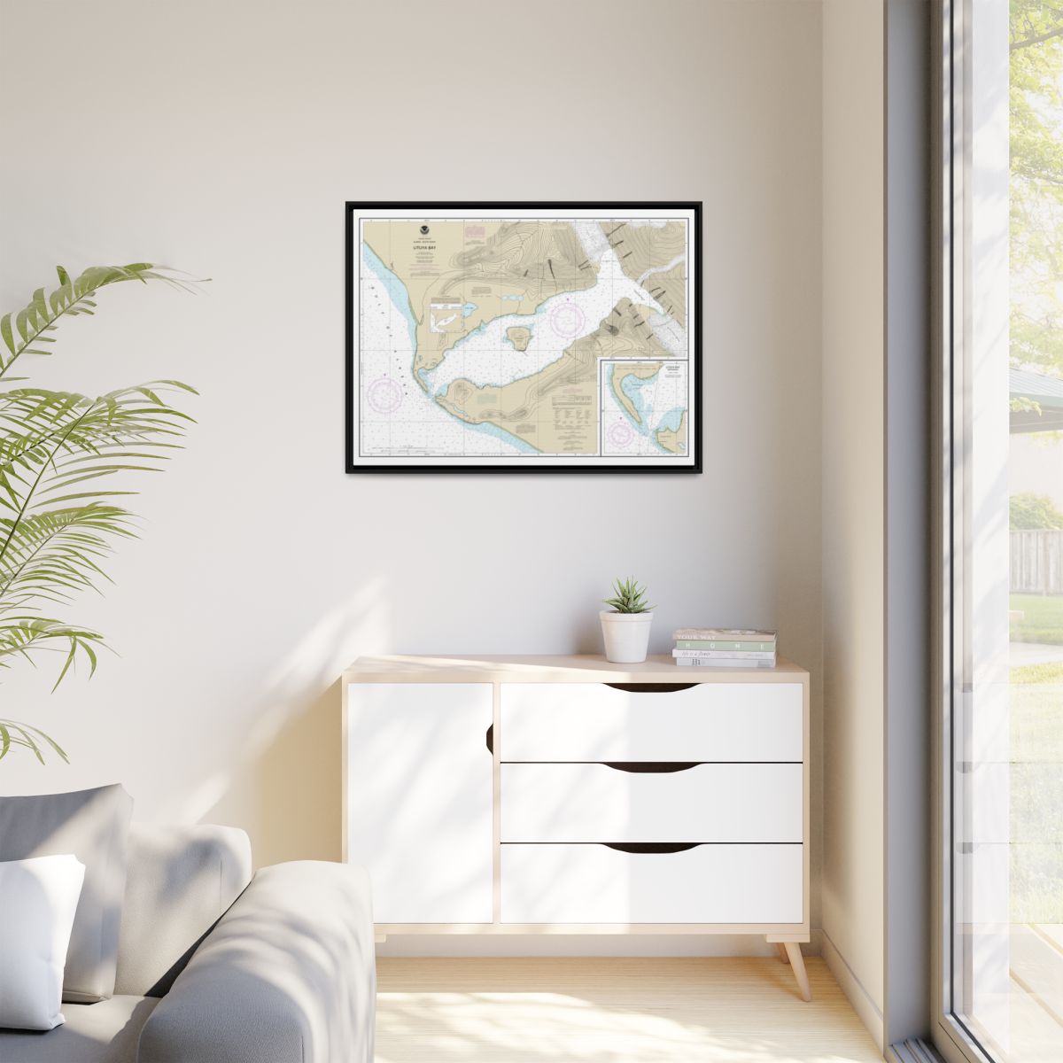 Chart 16762 Lituya Bay;Lituya Bay Entrance - NOAA Nautical Chart Floating Frame Canvas | 32" x 24" | 40" x 30" - Black context-1