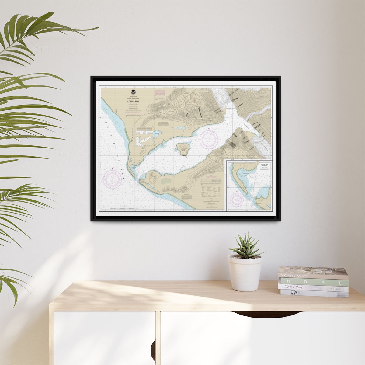 Chart 16762 Lituya Bay;Lituya Bay Entrance - NOAA Nautical Chart Floating Frame Canvas | 32" x 24" | 40" x 30" - Black context-1