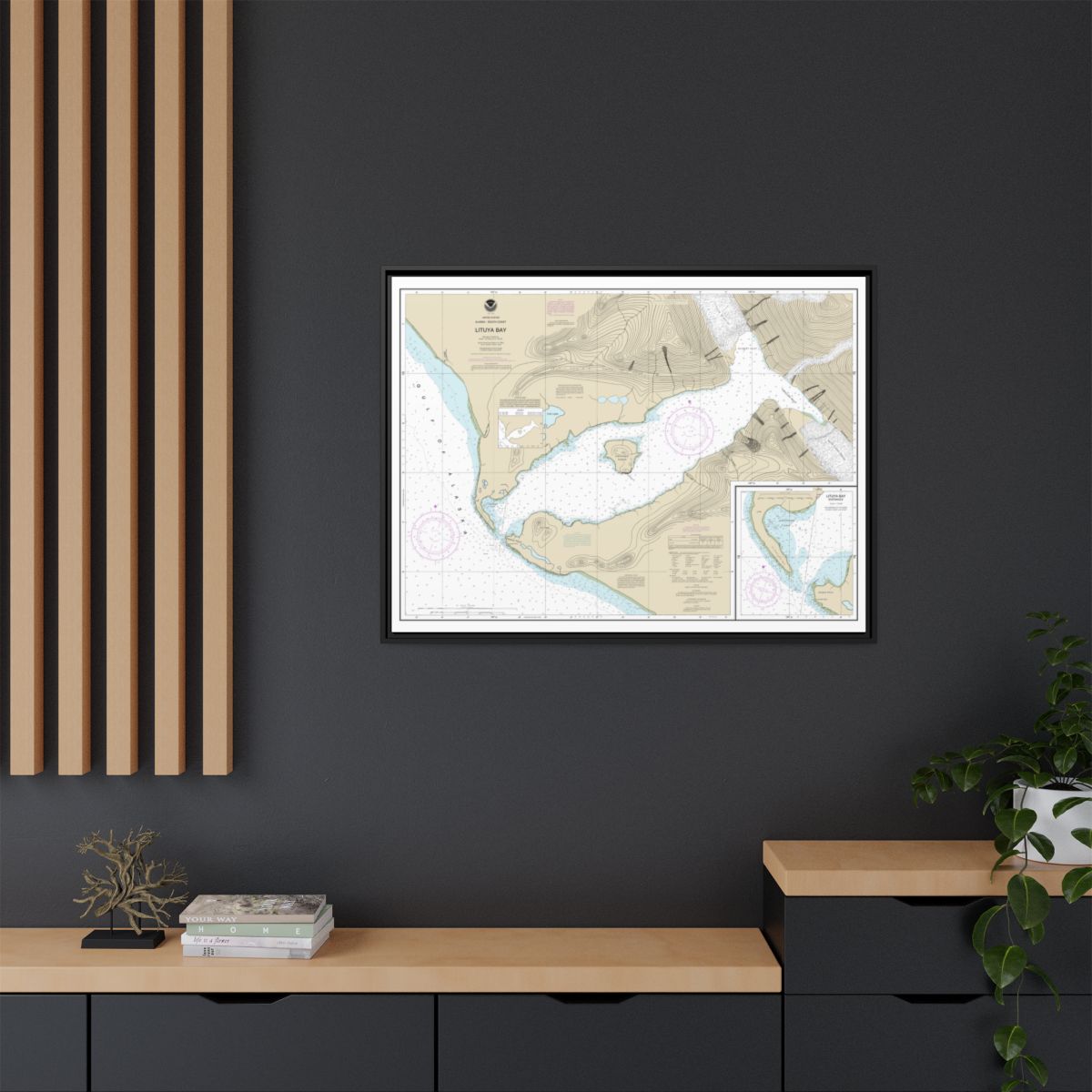 Chart 16762 Lituya Bay;Lituya Bay Entrance - NOAA Nautical Chart Floating Frame Canvas | 32" x 24" | 40" x 30" - Black context-2