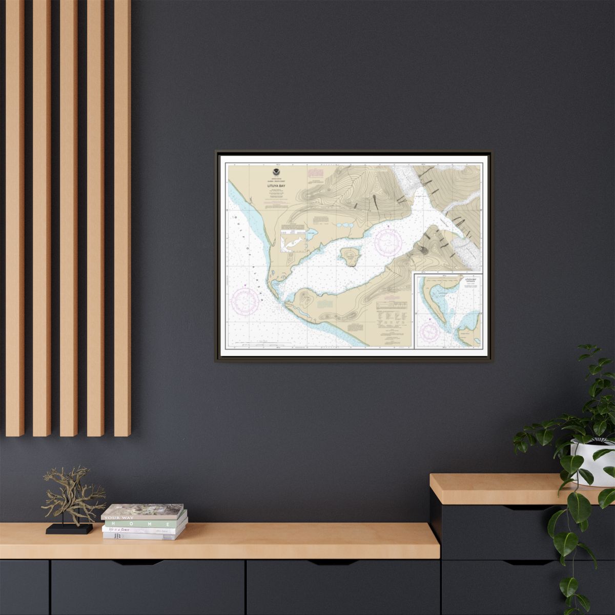 Chart 16762 Lituya Bay;Lituya Bay Entrance - NOAA Nautical Chart Floating Frame Canvas | 32" x 24" | 40" x 30" - Espresso context-2
