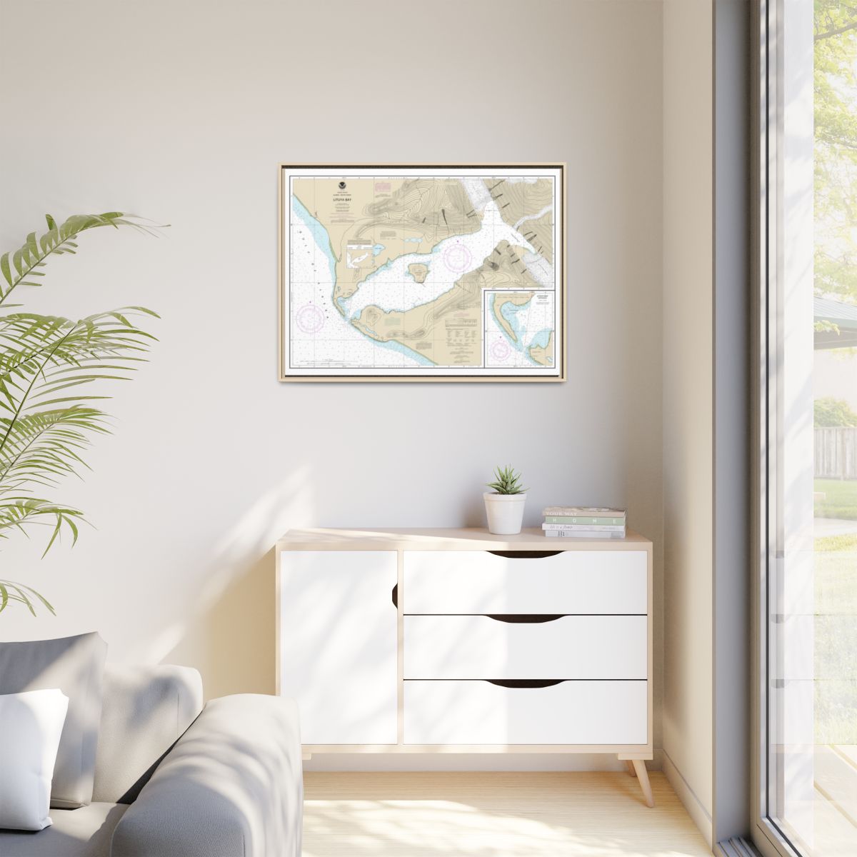 Chart 16762 Lituya Bay;Lituya Bay Entrance - NOAA Nautical Chart Floating Frame Canvas | 32" x 24" | 40" x 30" - Natural context-1
