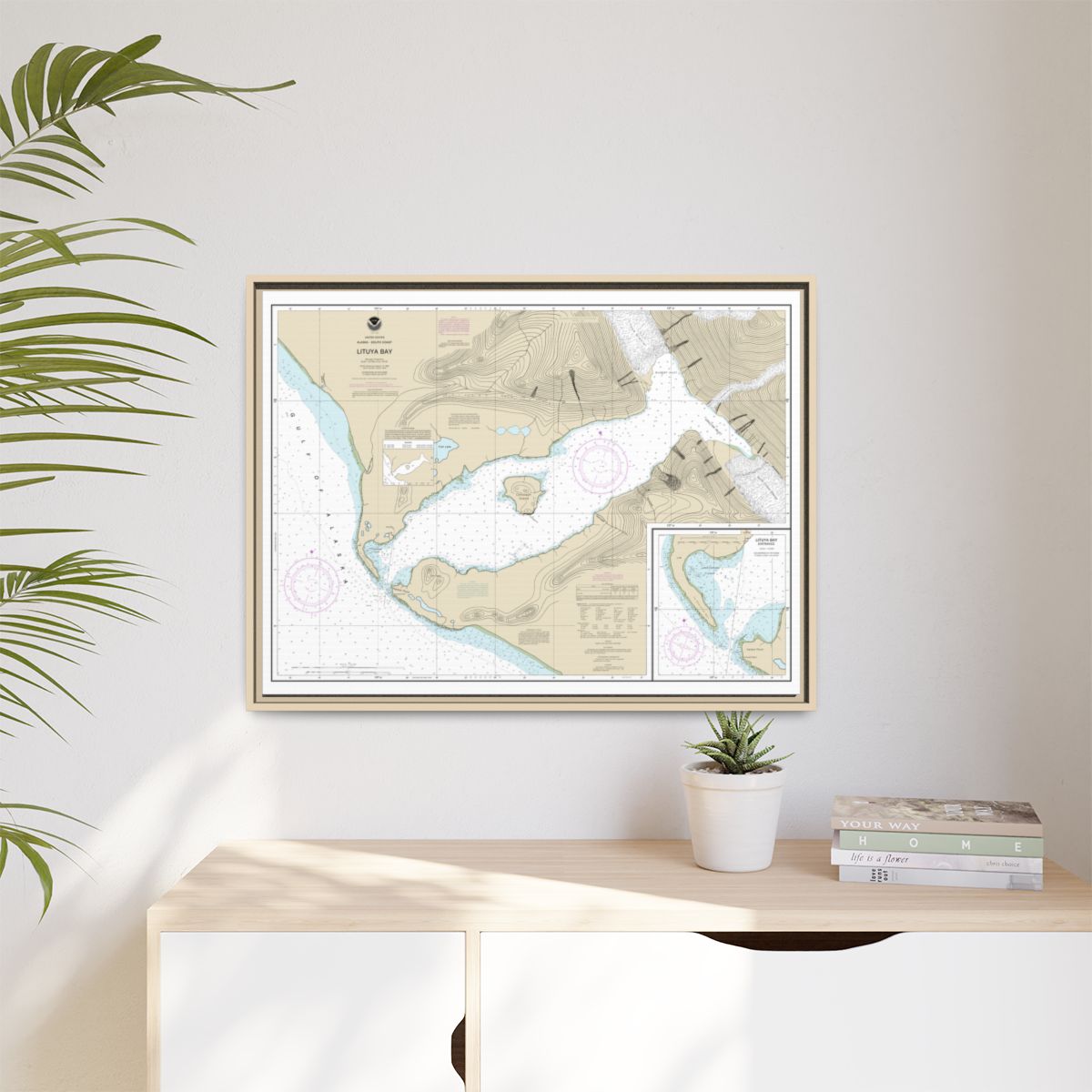 Chart 16762 Lituya Bay;Lituya Bay Entrance - NOAA Nautical Chart Floating Frame Canvas | 32" x 24" | 40" x 30" - Natural context-1