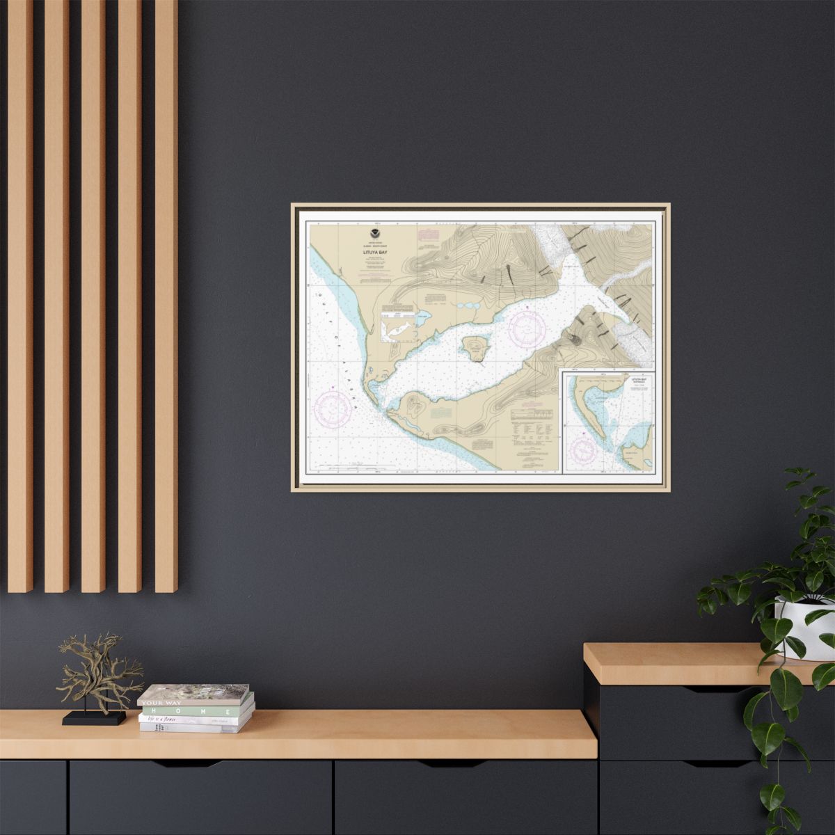Chart 16762 Lituya Bay;Lituya Bay Entrance - NOAA Nautical Chart Floating Frame Canvas | 32" x 24" | 40" x 30" - Natural context-2