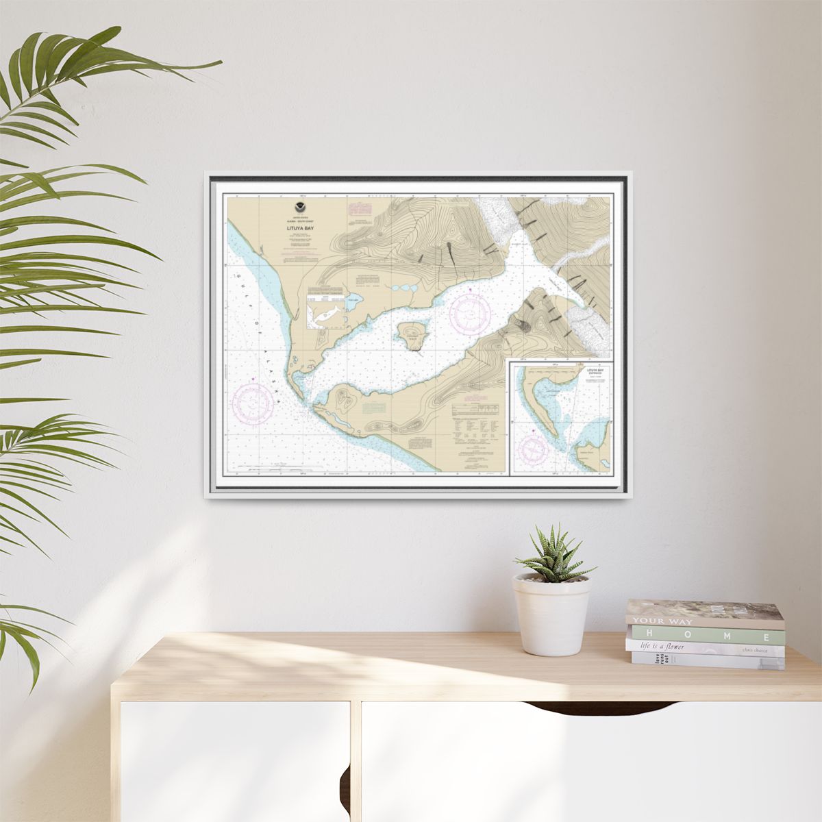 Chart 16762 Lituya Bay;Lituya Bay Entrance - NOAA Nautical Chart Floating Frame Canvas | 32" x 24" | 40" x 30" - White context-1