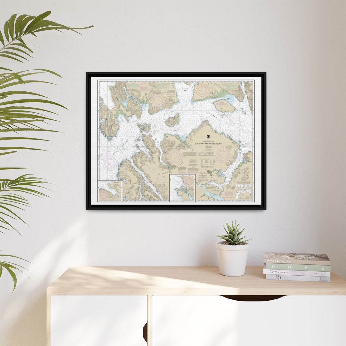 Chart 17302 Icy Strait and Cross Sound;Inian Cove;Elfin Cove - NOAA Nautical Chart Floating Frame Canvas | 32" x 24" | 40" x 30" - Black context-1