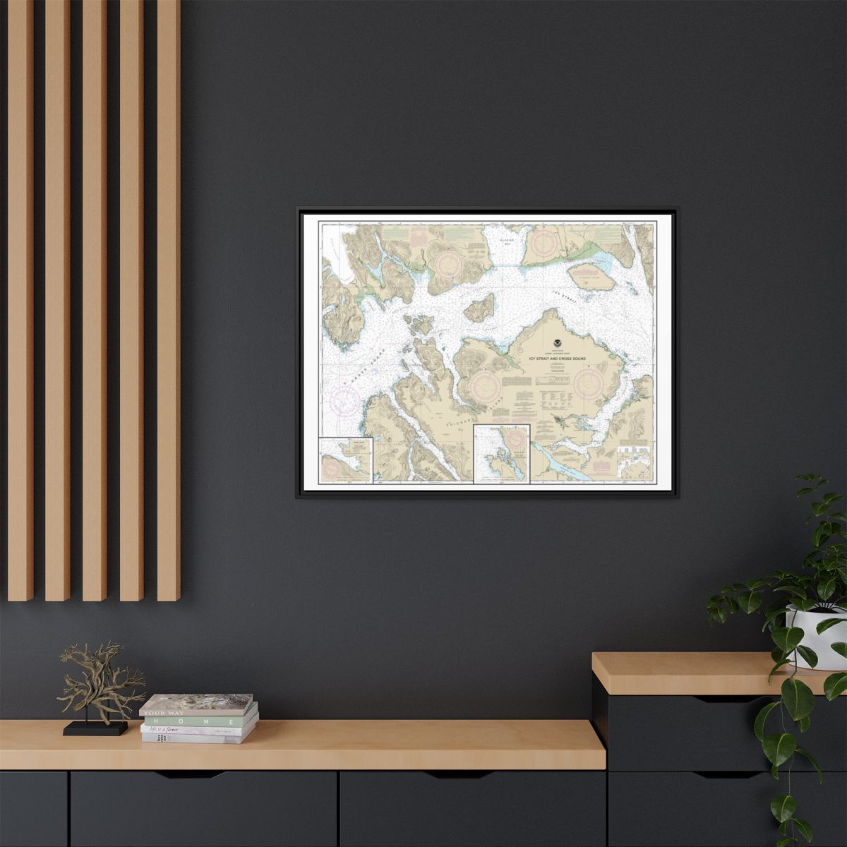 Chart 17302 Icy Strait and Cross Sound;Inian Cove;Elfin Cove - NOAA Nautical Chart Floating Frame Canvas | 32" x 24" | 40" x 30" - Black context-2