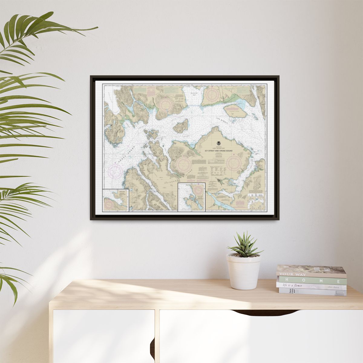 Chart 17302 Icy Strait and Cross Sound;Inian Cove;Elfin Cove - NOAA Nautical Chart Floating Frame Canvas | 32" x 24" | 40" x 30" - Espresso context-1