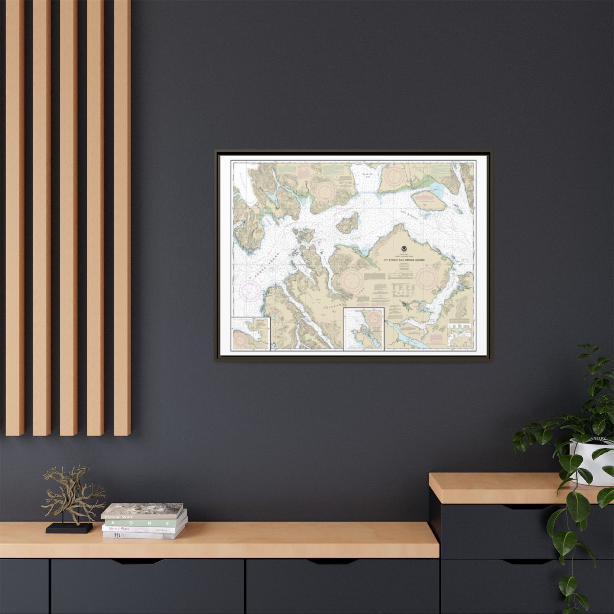 Chart 17302 Icy Strait and Cross Sound;Inian Cove;Elfin Cove - NOAA Nautical Chart Floating Frame Canvas | 32" x 24" | 40" x 30" - Espresso context-2