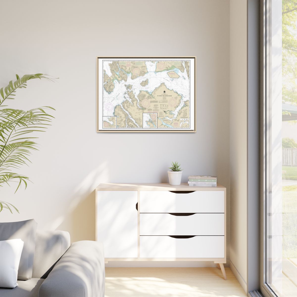 Chart 17302 Icy Strait and Cross Sound;Inian Cove;Elfin Cove - NOAA Nautical Chart Floating Frame Canvas | 32" x 24" | 40" x 30" - Natural context-1