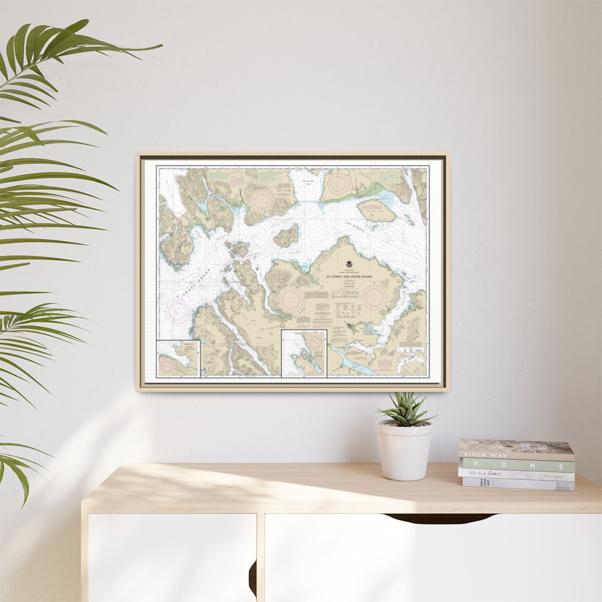 Chart 17302 Icy Strait and Cross Sound;Inian Cove;Elfin Cove - NOAA Nautical Chart Floating Frame Canvas | 32" x 24" | 40" x 30" - Natural context-1