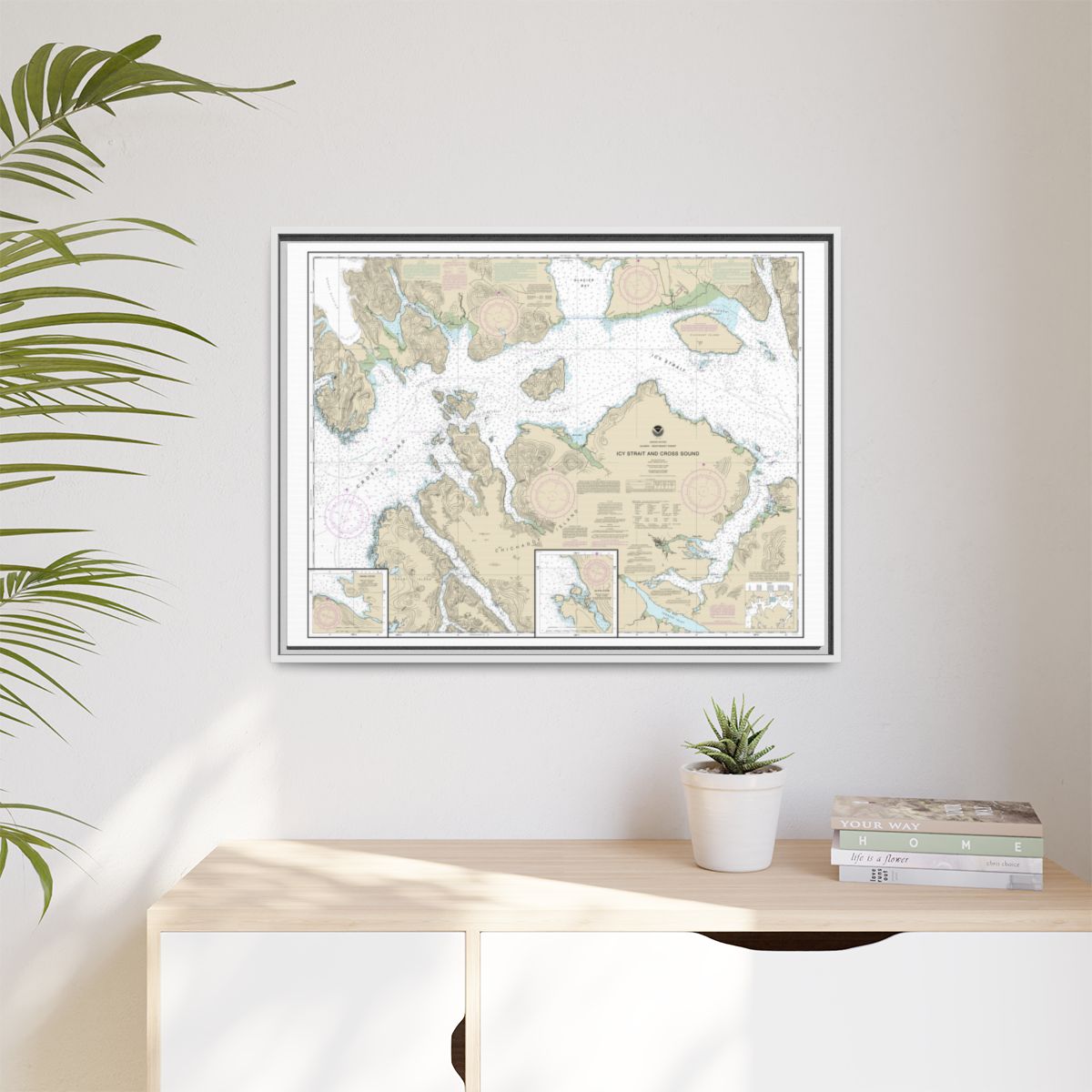 Chart 17302 Icy Strait and Cross Sound;Inian Cove;Elfin Cove - NOAA Nautical Chart Floating Frame Canvas | 32" x 24" | 40" x 30" - White context-1