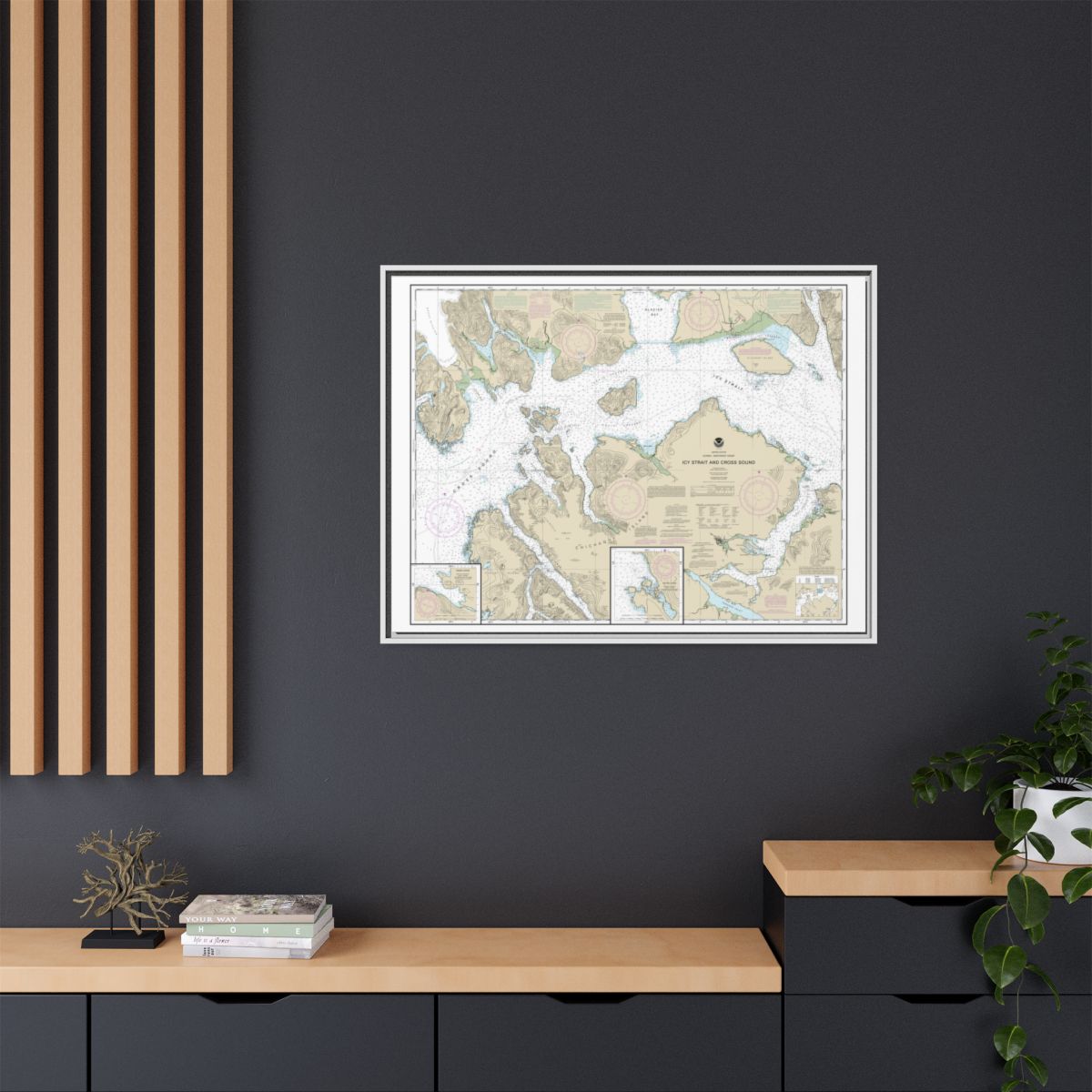 Chart 17302 Icy Strait and Cross Sound;Inian Cove;Elfin Cove - NOAA Nautical Chart Floating Frame Canvas | 32" x 24" | 40" x 30" - White context-2