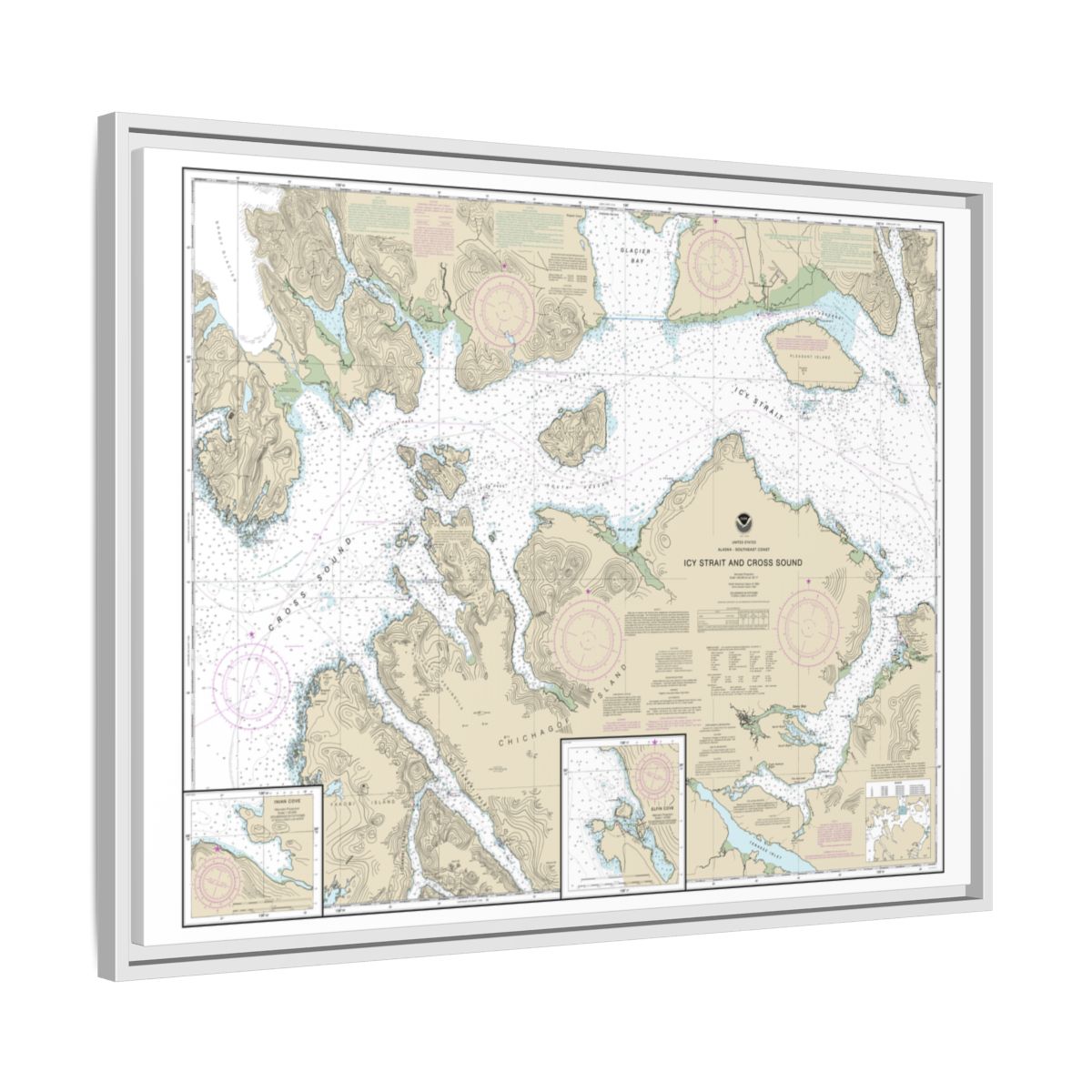 Chart 17302 Icy Strait and Cross Sound;Inian Cove;Elfin Cove - NOAA Nautical Chart Floating Frame Canvas | 32" x 24" | 40" x 30" - White side