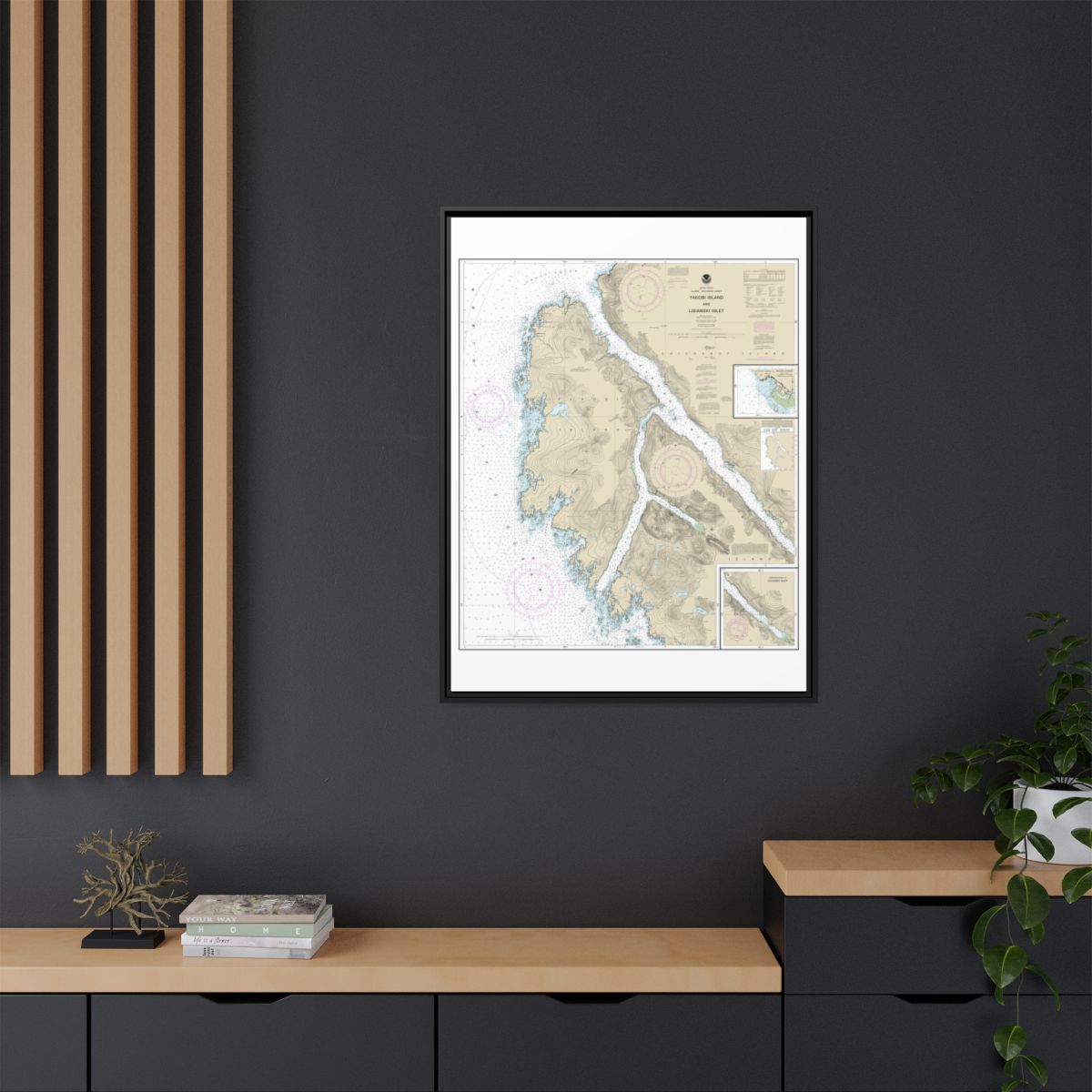 Chart 17303 Yakobi Island and Lisianski Inlet;Pelican Harbor - NOAA Nautical Chart Floating Frame Canvas | 24" x 32" | 30" x 40" - Black context-2