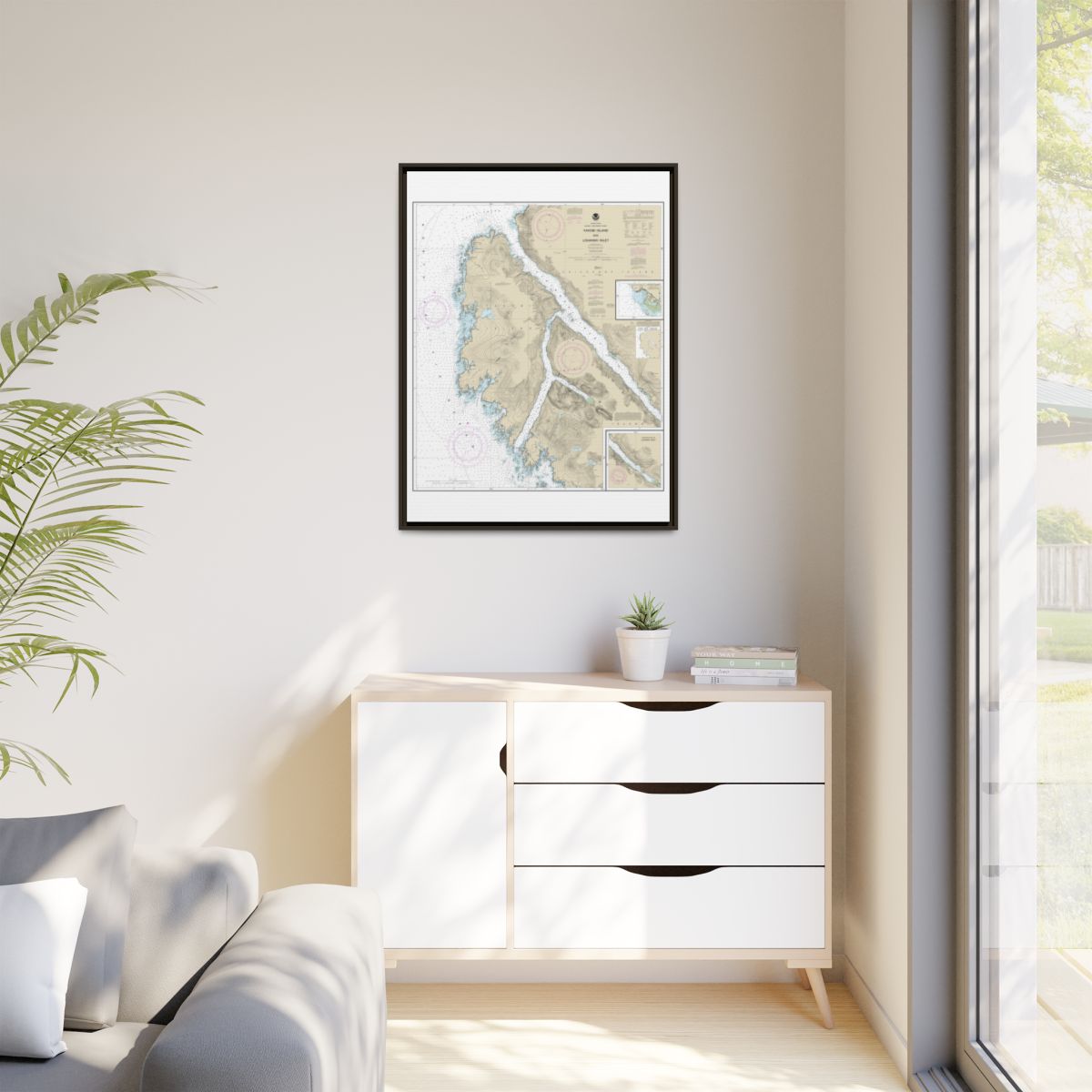 Chart 17303 Yakobi Island and Lisianski Inlet;Pelican Harbor - NOAA Nautical Chart Floating Frame Canvas | 24" x 32" | 30" x 40" - Espresso context-1