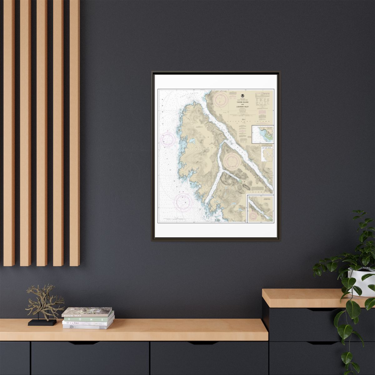 Chart 17303 Yakobi Island and Lisianski Inlet;Pelican Harbor - NOAA Nautical Chart Floating Frame Canvas | 24" x 32" | 30" x 40" - Espresso context-2