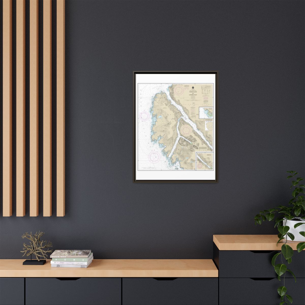 Chart 17303 Yakobi Island and Lisianski Inlet;Pelican Harbor - NOAA Nautical Chart Floating Frame Canvas | 24" x 32" | 30" x 40" - Espresso context-2
