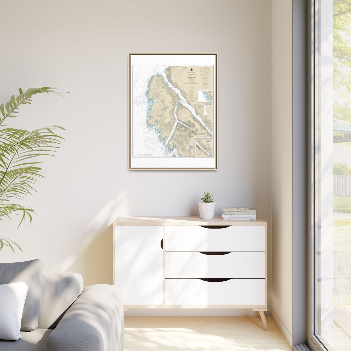 Chart 17303 Yakobi Island and Lisianski Inlet;Pelican Harbor - NOAA Nautical Chart Floating Frame Canvas | 24" x 32" | 30" x 40" - Natural context-1