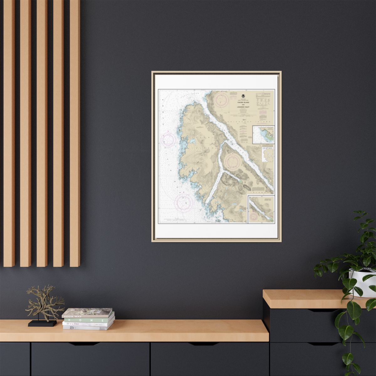 Chart 17303 Yakobi Island and Lisianski Inlet;Pelican Harbor - NOAA Nautical Chart Floating Frame Canvas | 24" x 32" | 30" x 40" - Natural context-2