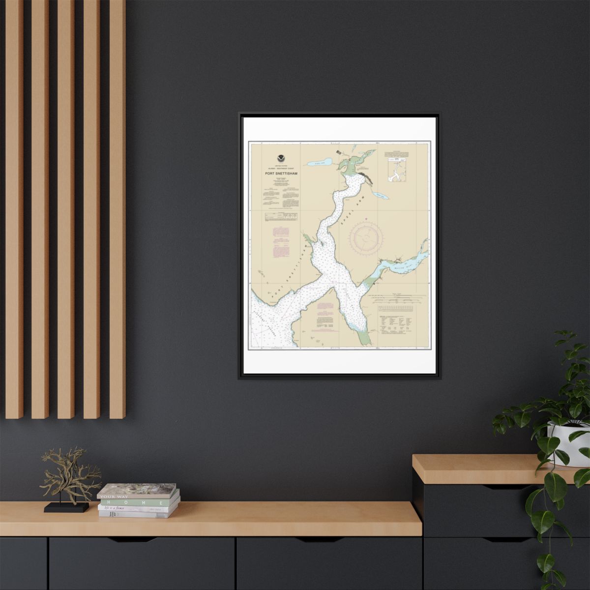 Chart 17313 Port Snettisham - NOAA Nautical Chart Floating Frame Canvas | 24" x 32" | 30" x 40" - Black context-2