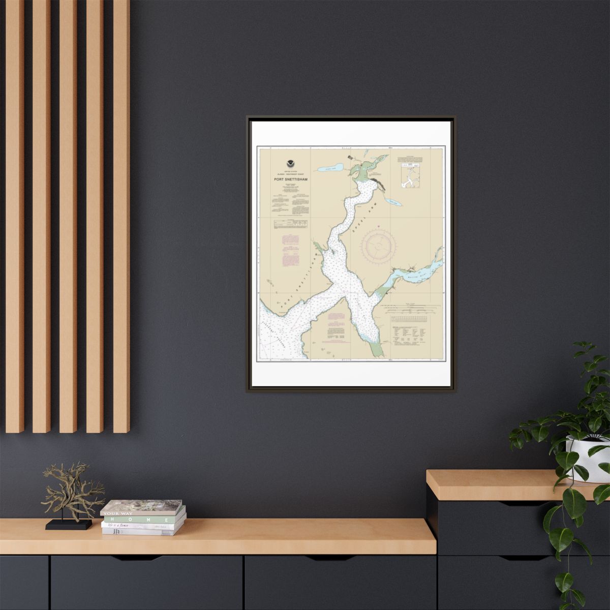 Chart 17313 Port Snettisham - NOAA Nautical Chart Floating Frame Canvas | 24" x 32" | 30" x 40" - Espresso context-2