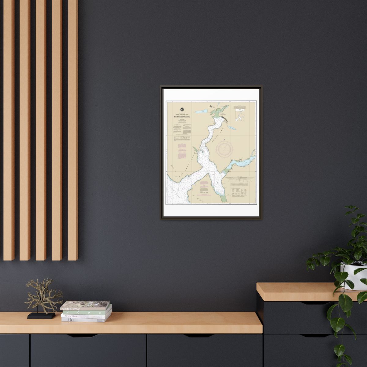 Chart 17313 Port Snettisham - NOAA Nautical Chart Floating Frame Canvas | 24" x 32" | 30" x 40" - Espresso context-2