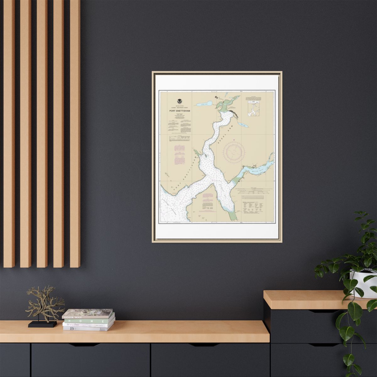 Chart 17313 Port Snettisham - NOAA Nautical Chart Floating Frame Canvas | 24" x 32" | 30" x 40" - Natural context-2