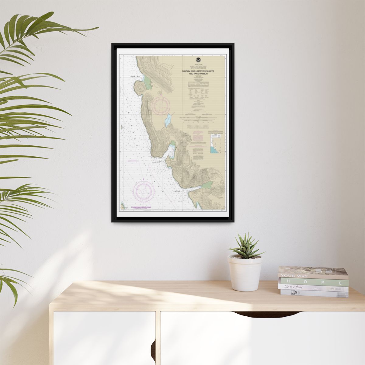 Chart 17314 Slocum and Limestone Inlets and Taku Harbor - NOAA Nautical Chart Floating Frame Canvas | 20" x 30" | 24" x 36" | 32" x 48" - Black context-1