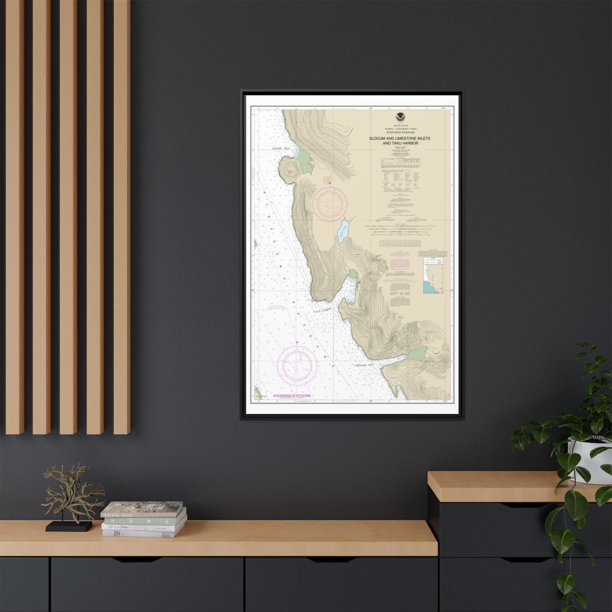 Chart 17314 Slocum and Limestone Inlets and Taku Harbor - NOAA Nautical Chart Floating Frame Canvas | 20" x 30" | 24" x 36" | 32" x 48" - Black context-2