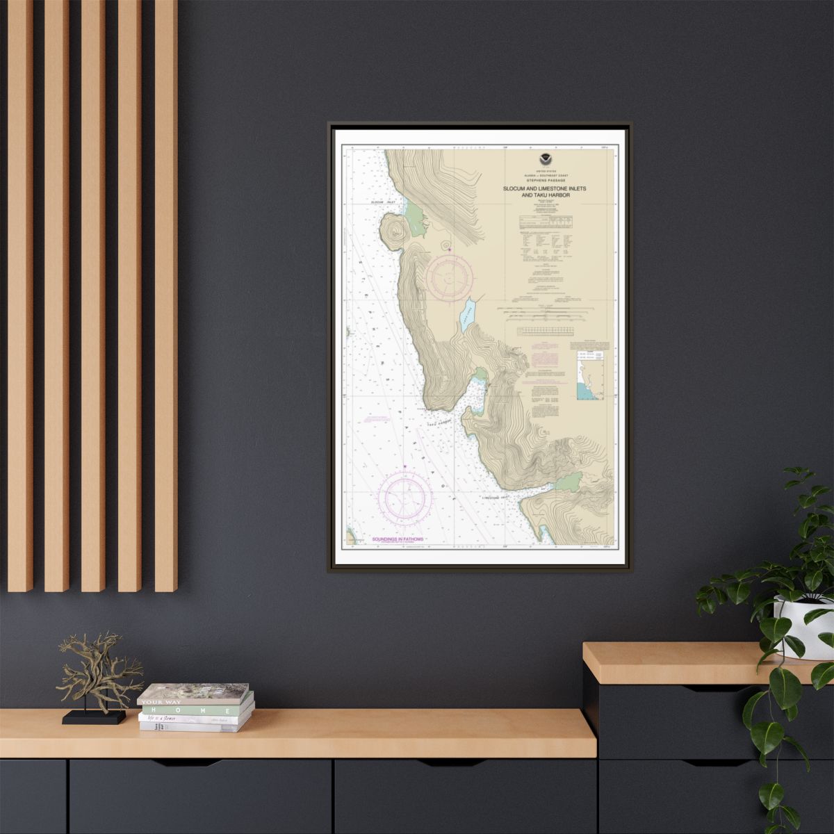Chart 17314 Slocum and Limestone Inlets and Taku Harbor - NOAA Nautical Chart Floating Frame Canvas | 20" x 30" | 24" x 36" | 32" x 48" - Espresso context-2