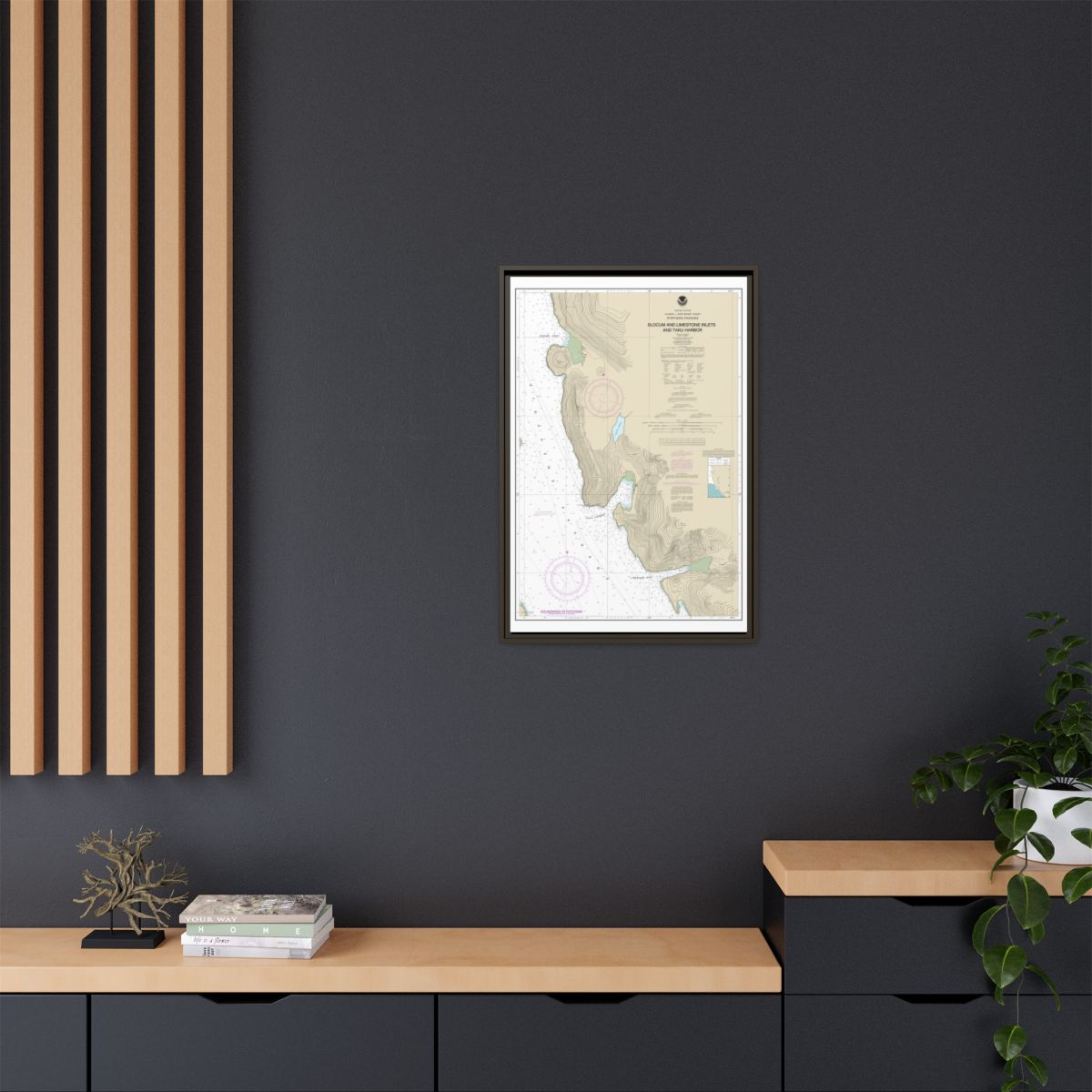 Chart 17314 Slocum and Limestone Inlets and Taku Harbor - NOAA Nautical Chart Floating Frame Canvas | 20" x 30" | 24" x 36" | 32" x 48" - Espresso context-2