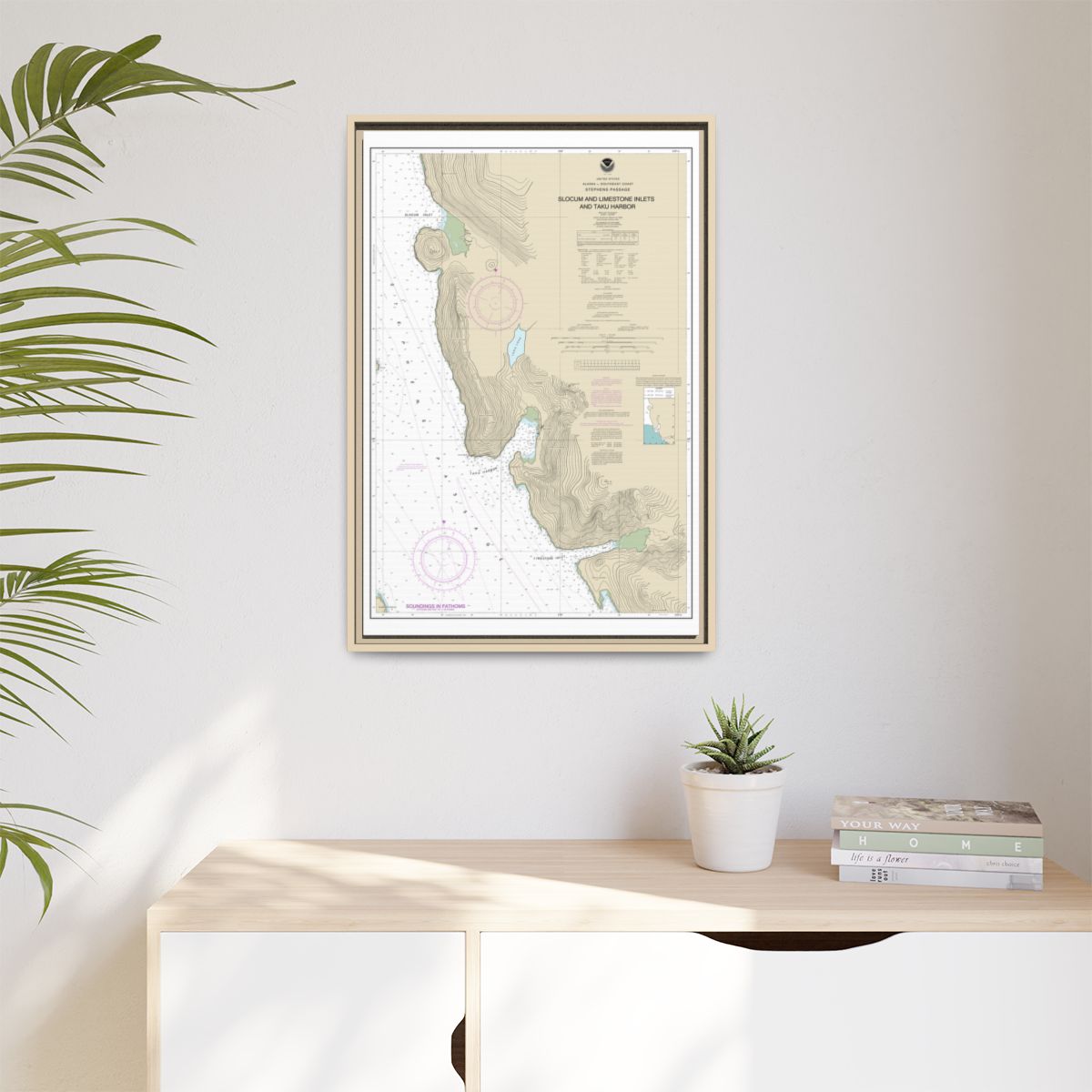 Chart 17314 Slocum and Limestone Inlets and Taku Harbor - NOAA Nautical Chart Floating Frame Canvas | 20" x 30" | 24" x 36" | 32" x 48" - Natural context-1