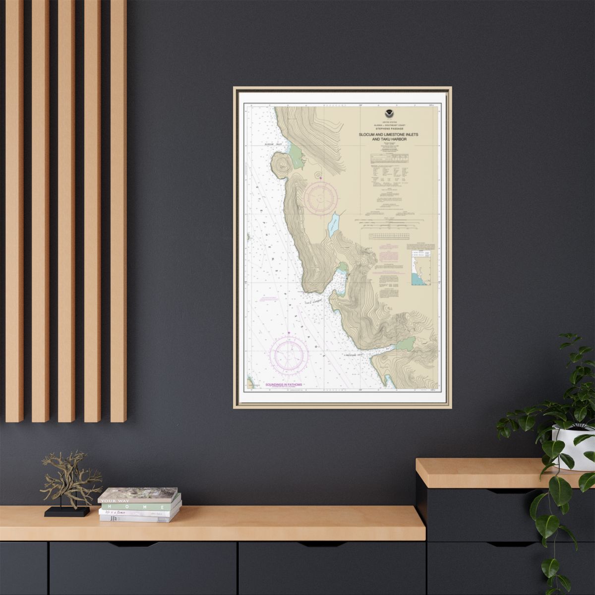 Chart 17314 Slocum and Limestone Inlets and Taku Harbor - NOAA Nautical Chart Floating Frame Canvas | 20" x 30" | 24" x 36" | 32" x 48" - Natural context-2