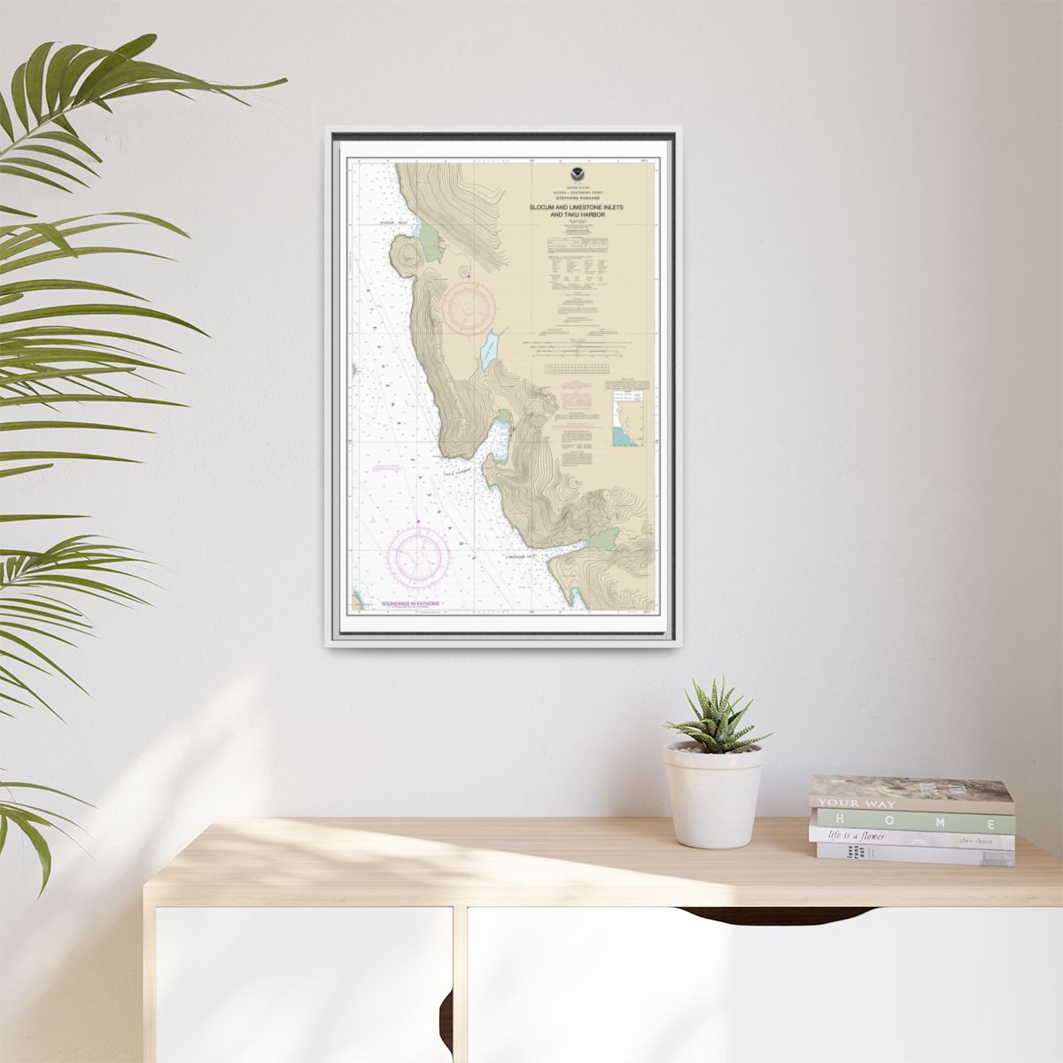 Chart 17314 Slocum and Limestone Inlets and Taku Harbor - NOAA Nautical Chart Floating Frame Canvas | 20" x 30" | 24" x 36" | 32" x 48" - White context-1