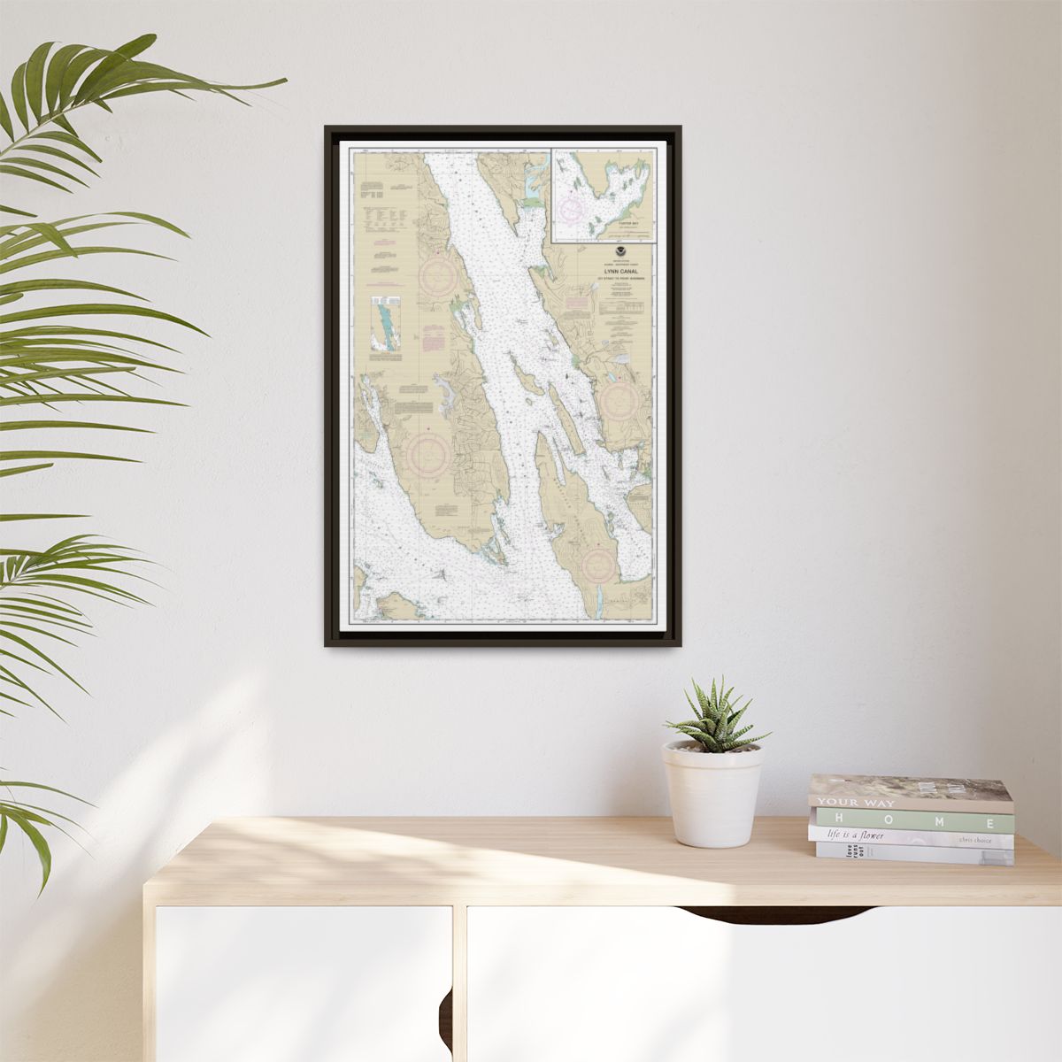 Chart 17316 Lynn Canal-Icy Str. to Point Sherman;Funter Bay;Chatham Strait - NOAA Nautical Chart Floating Frame Canvas | 20" x 30" | 24" x 36" | 32" x 48" - Espresso context-1