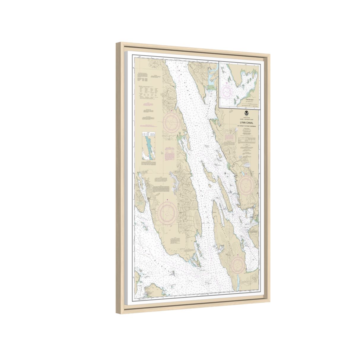 Chart 17316 Lynn Canal-Icy Str. to Point Sherman;Funter Bay;Chatham Strait - NOAA Nautical Chart Floating Frame Canvas | 20" x 30" | 24" x 36" | 32" x 48" - Natural side