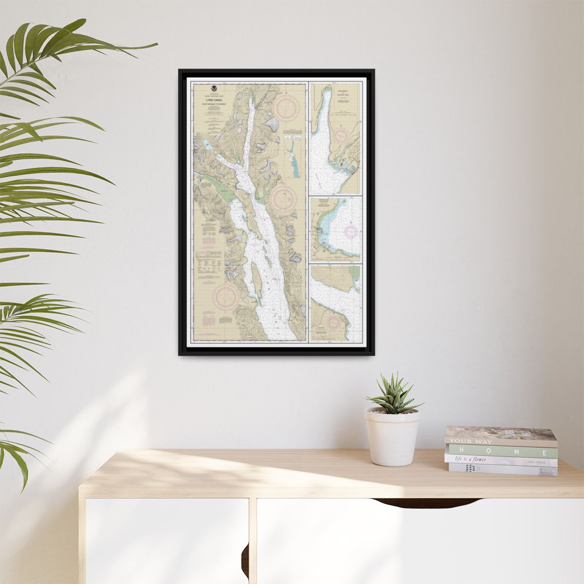 Chart 17317 Lynn Canal-Point Sherman to Skagway;Lutak Inlet;Skagway and Nahku Bay;Portage Cove, Chilkoot Inlet - NOAA Nautical Chart Floating Frame Canvas | 20" x 30" | 24" x 36" | 32" x 48" - Black context-1