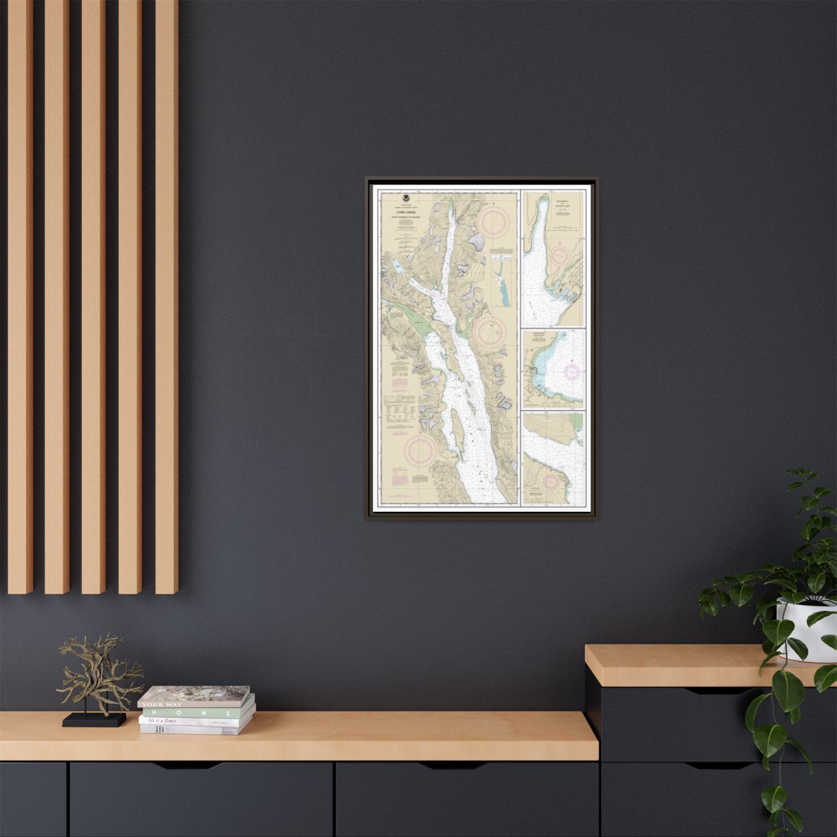 Chart 17317 Lynn Canal-Point Sherman to Skagway;Lutak Inlet;Skagway and Nahku Bay;Portage Cove, Chilkoot Inlet - NOAA Nautical Chart Floating Frame Canvas | 20" x 30" | 24" x 36" | 32" x 48" - Espresso context-2