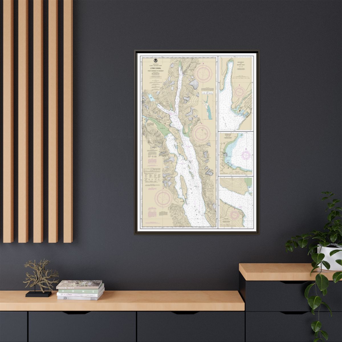 Chart 17317 Lynn Canal-Point Sherman to Skagway;Lutak Inlet;Skagway and Nahku Bay;Portage Cove, Chilkoot Inlet - NOAA Nautical Chart Floating Frame Canvas | 20" x 30" | 24" x 36" | 32" x 48" - Espresso context-2