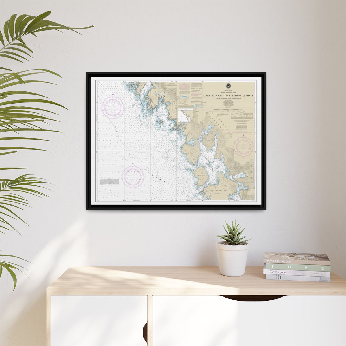 Chart 17321 Cape Edward to Lisianski Strait, Chichagof Island - NOAA Nautical Chart Floating Frame Canvas | 32" x 24" | 40" x 30" - Black context-1