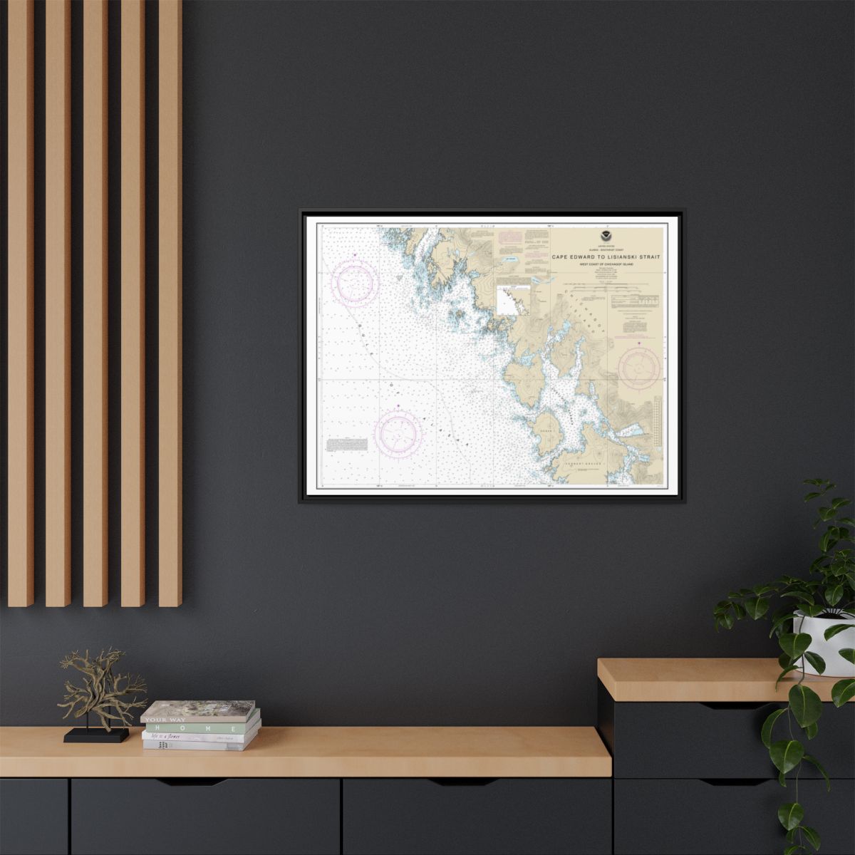 Chart 17321 Cape Edward to Lisianski Strait, Chichagof Island - NOAA Nautical Chart Floating Frame Canvas | 32" x 24" | 40" x 30" - Black context-2