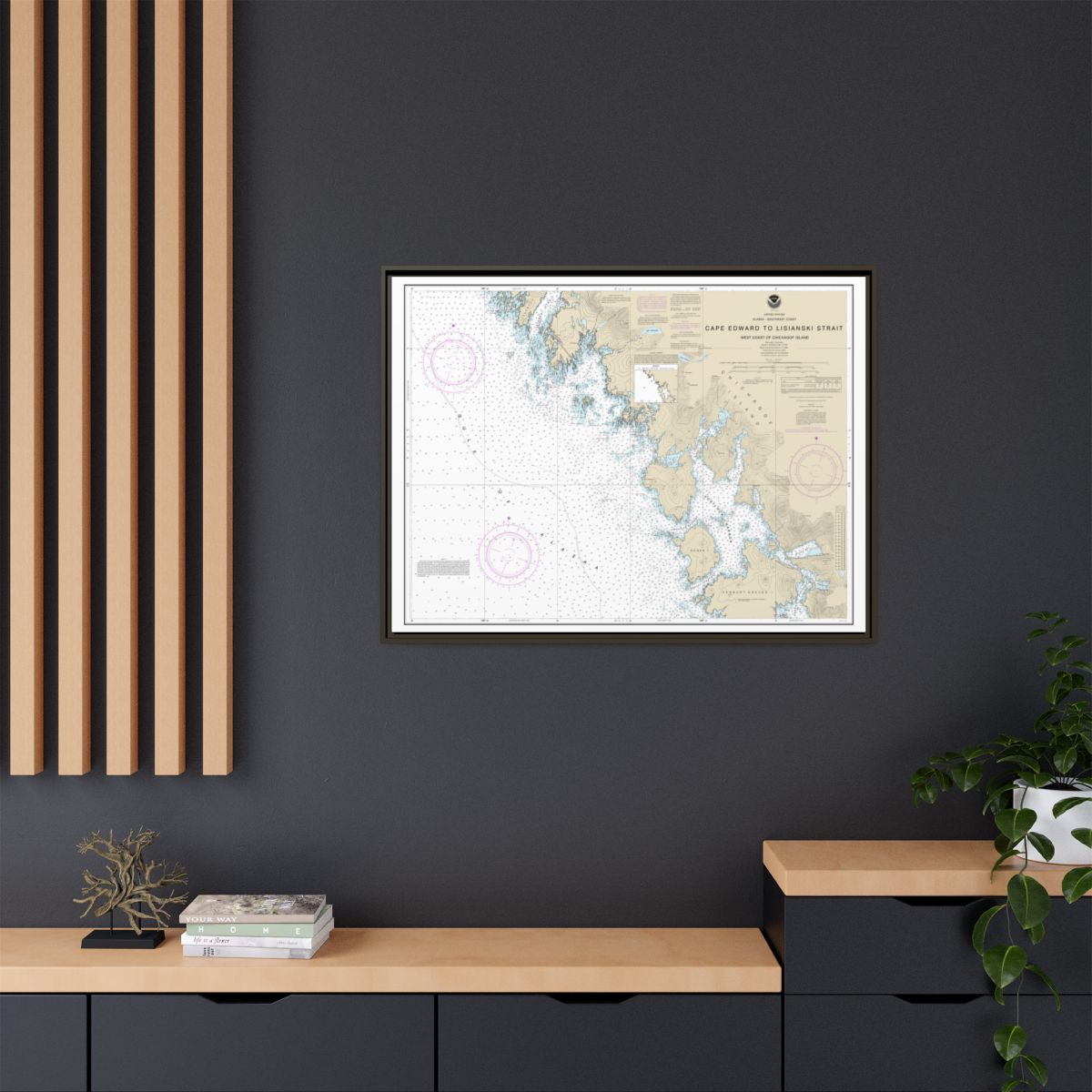 Chart 17321 Cape Edward to Lisianski Strait, Chichagof Island - NOAA Nautical Chart Floating Frame Canvas | 32" x 24" | 40" x 30" - Espresso context-2