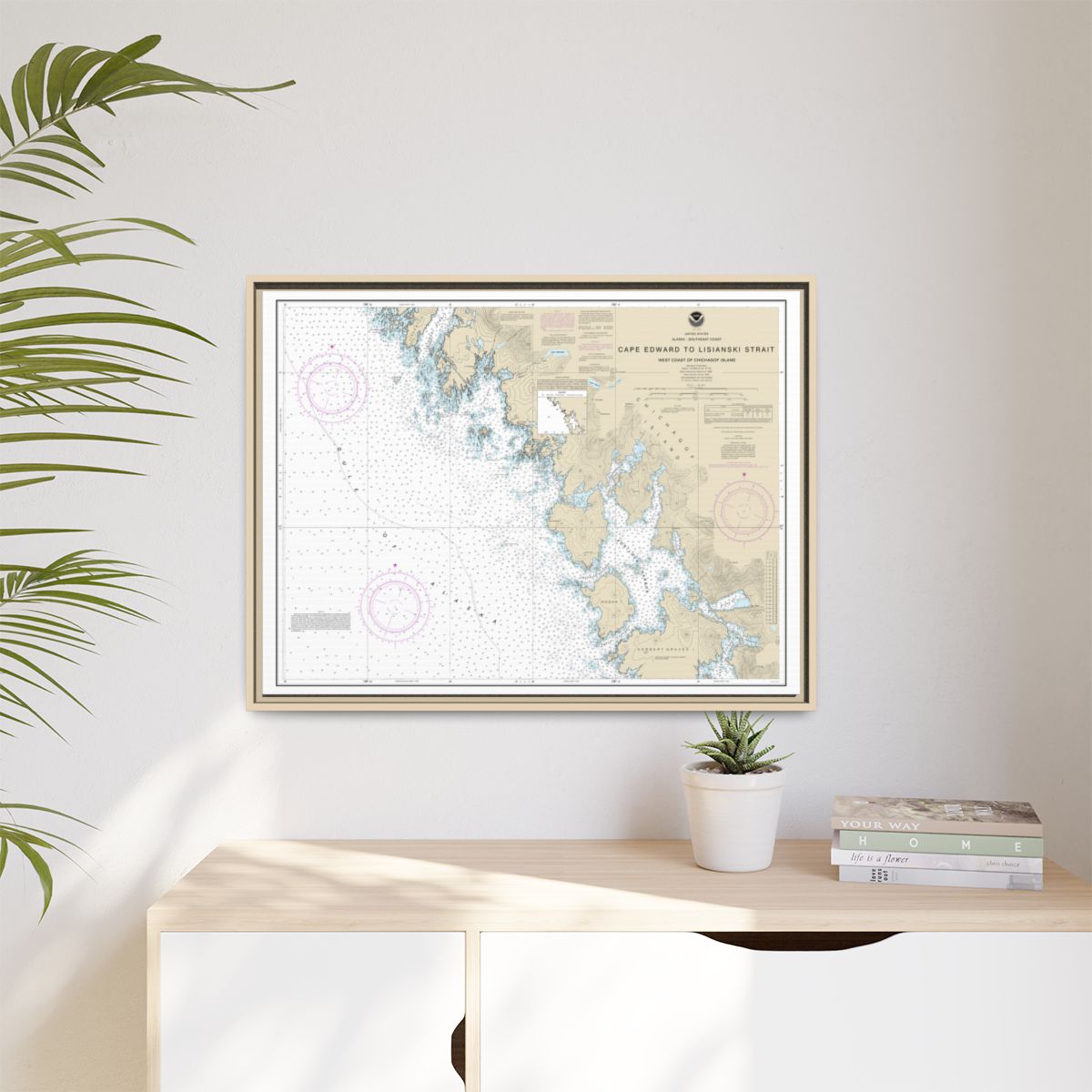 Chart 17321 Cape Edward to Lisianski Strait, Chichagof Island - NOAA Nautical Chart Floating Frame Canvas | 32" x 24" | 40" x 30" - Natural context-1