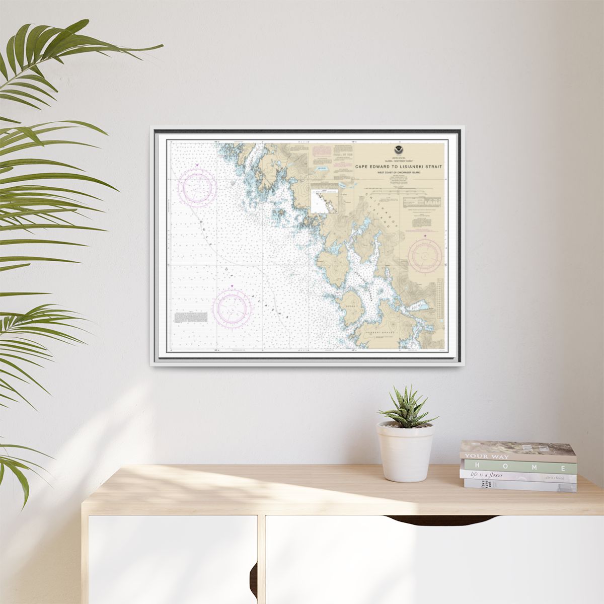 Chart 17321 Cape Edward to Lisianski Strait, Chichagof Island - NOAA Nautical Chart Floating Frame Canvas | 32" x 24" | 40" x 30" - White context-1