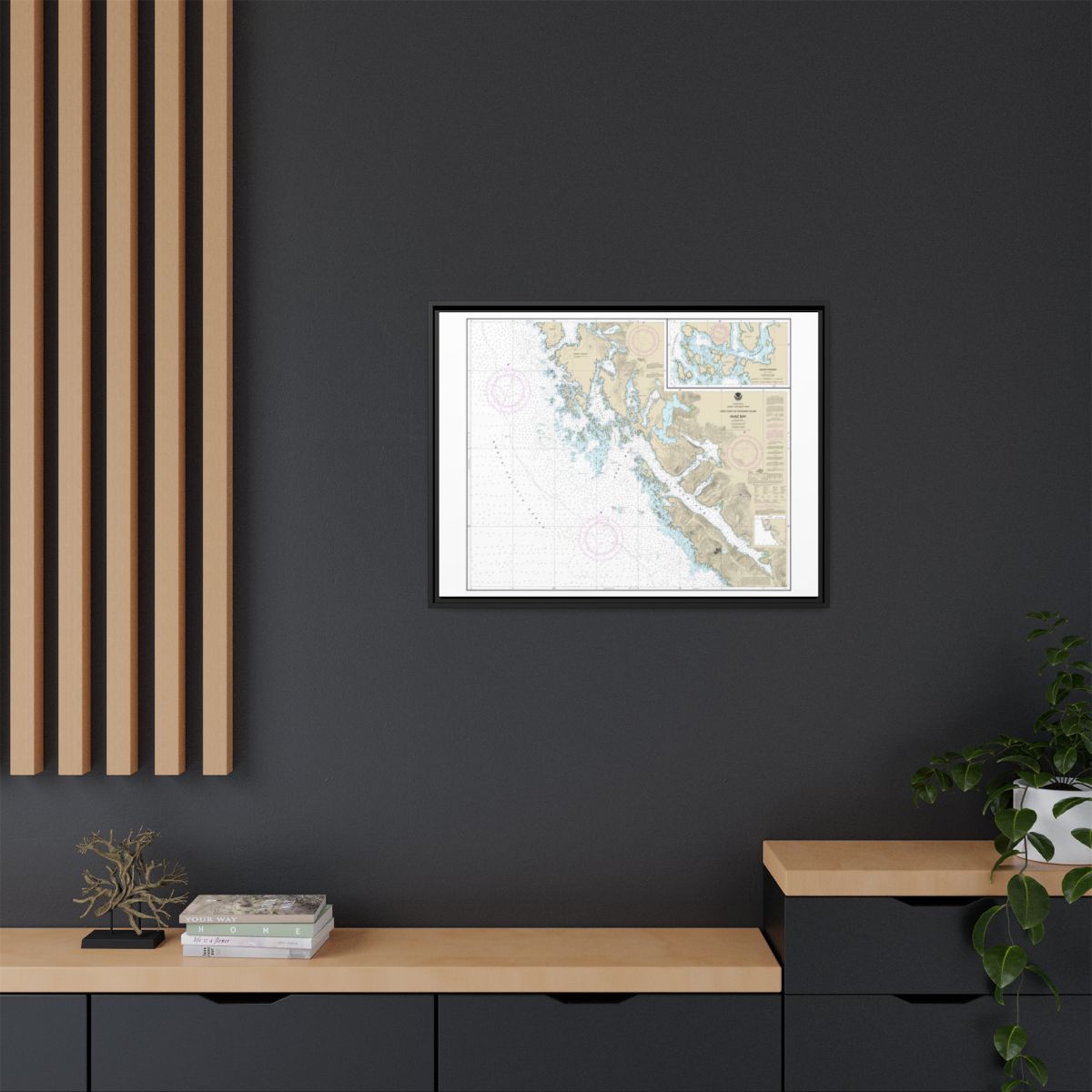 Chart 17322 Khaz Bay, Chichagof Island Elbow Passage - NOAA Nautical Chart Floating Frame Canvas | 32" x 24" | 40" x 30" - Black context-2