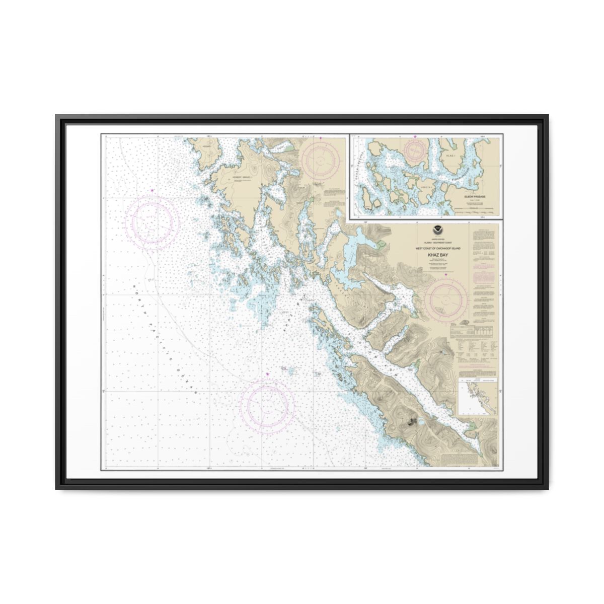 Chart 17322 Khaz Bay, Chichagof Island Elbow Passage - NOAA Nautical Chart Floating Frame Canvas | 32" x 24" | 40" x 30" - Black front