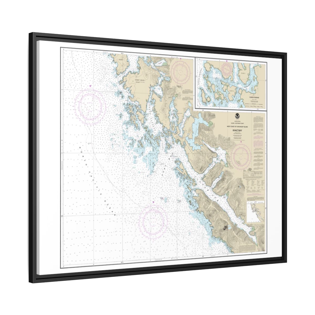 Chart 17322 Khaz Bay, Chichagof Island Elbow Passage - NOAA Nautical Chart Floating Frame Canvas | 32" x 24" | 40" x 30" - Black side